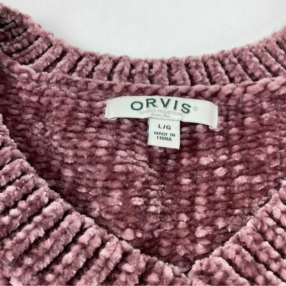 Orvis Womens Large Chenille Velvet Pullover Sweater Mauve Pink Velour V Neck - Picture 5 of 7